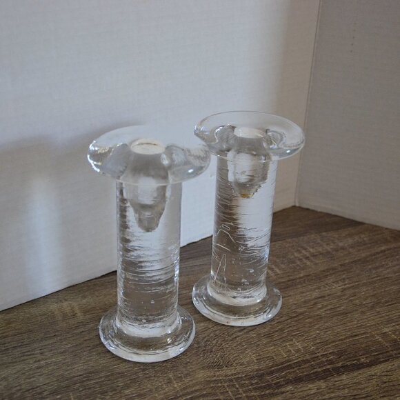 Vintage  Glass Pillar Candle Holders - Picture 5 of 6